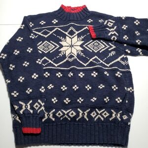 Lauren Ralph Lauren Womens Small Knit Linen Cotton Sweater Snowflake Holiday